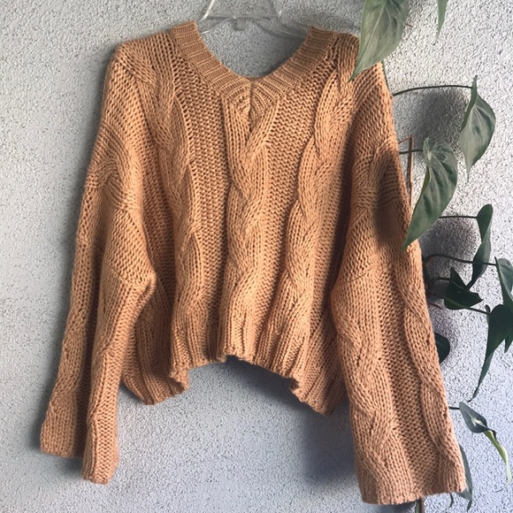 TULAROSA | Women’s Size Large Brown Chunky Cable Knit Sweater Hoodie - Picture 2 of 9